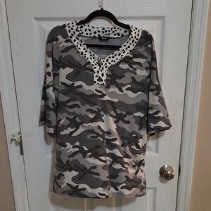 Women's Camouflage Blouse with Polka Dot Detail